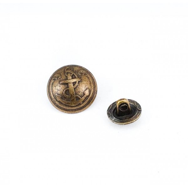 12 mm - 19 L  Ship Anchor Design Metal Shank Button E 1072