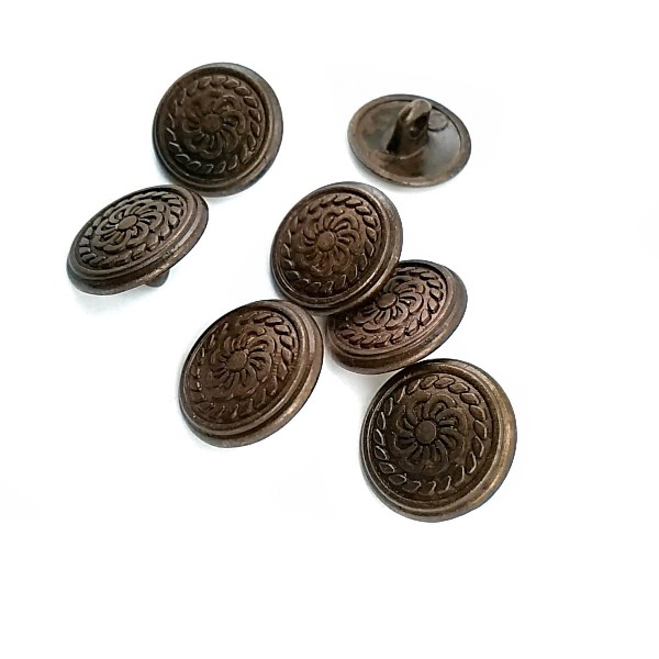 15 mm Flower Patterned Metal Shank Button E 112