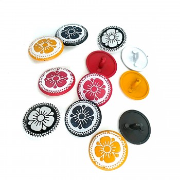 15 mm - 24 L Kid's Buttons Sewing Metal Shank Button Colored Daisy Patterned E 114 MN