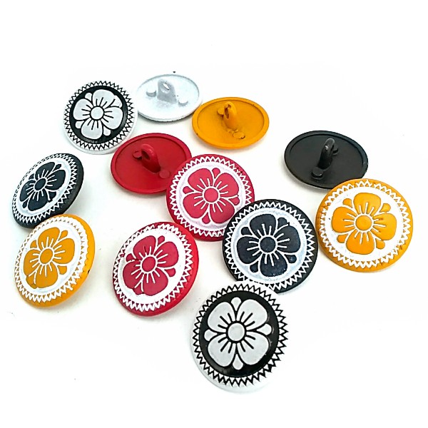 15 mm - 24 L Kid's Buttons Sewing Metal Shank Button Colored Daisy Patterned E 114 MN
