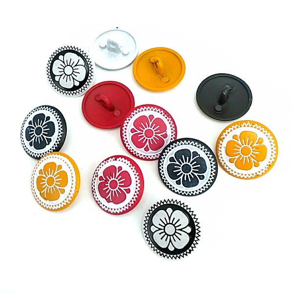 15 mm - 24 L Kid's Buttons Sewing Metal Shank Button Colored Daisy Patterned E 114 MN