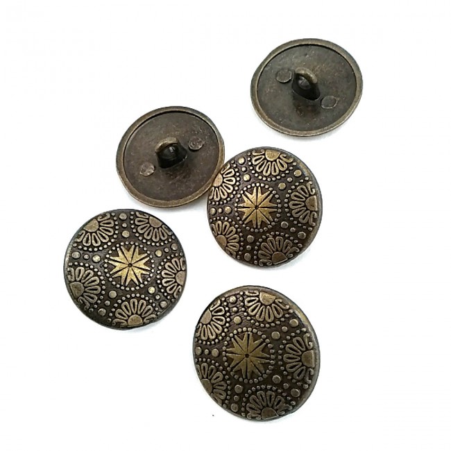 20 mm - 32boy Motif Desenli Alttan Dikme Metal Düğme E 115 20 mm - 32boy Motif Desenli Alttan Dikme Metal Düğme E 115