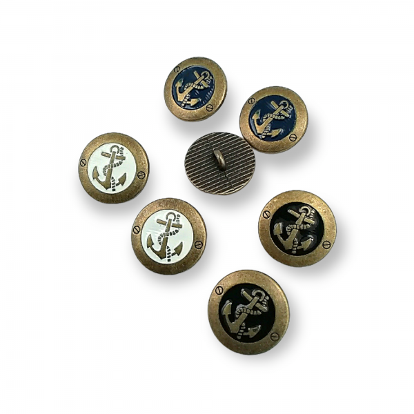 17 mm - 28 L Antique Brass Enamel Anchor Logo Blazer Jacket Cufflink E 2044 MN1