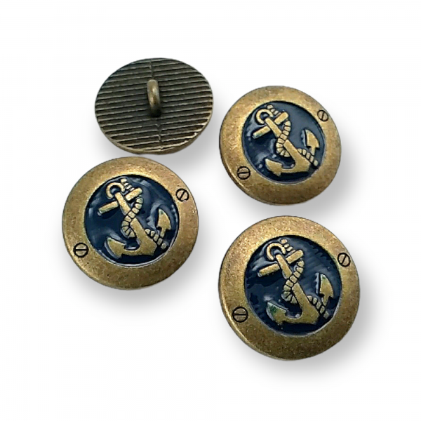 17 mm - 28 L Antique Brass Enamel Anchor Logo Blazer Jacket Cufflink E 2044 MN1