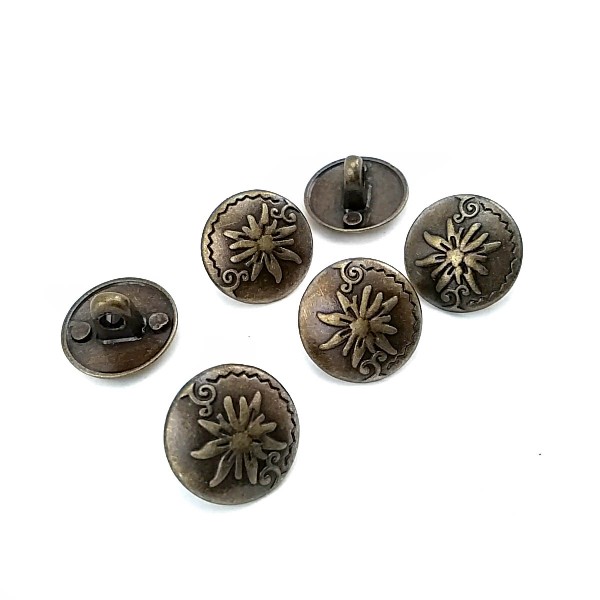15 mm - 24 L  Flower Patterned Metal Shank Button E 331