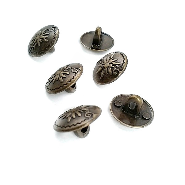 15 mm - 24 L  Flower Patterned Metal Shank Button E 331