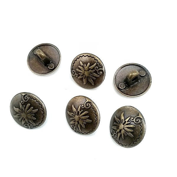 15 mm - 24 L  Flower Patterned Metal Shank Button E 331