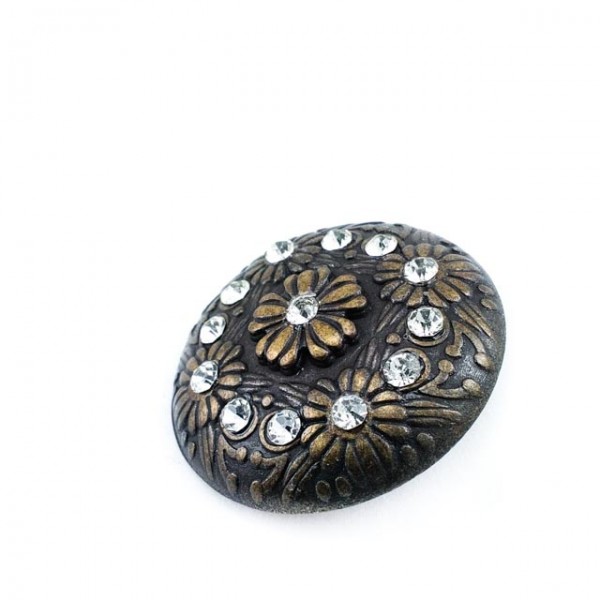 Oversized patterned and stone metal footed button 37 mm - 59 size E 375