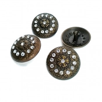 28 mm - 44 L Stone and Flower Patterned Metal Shank Button  E 398