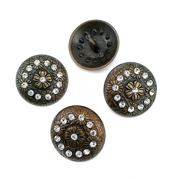 28 mm - 44 L Stone and Flower Patterned Metal Shank Button  E 398