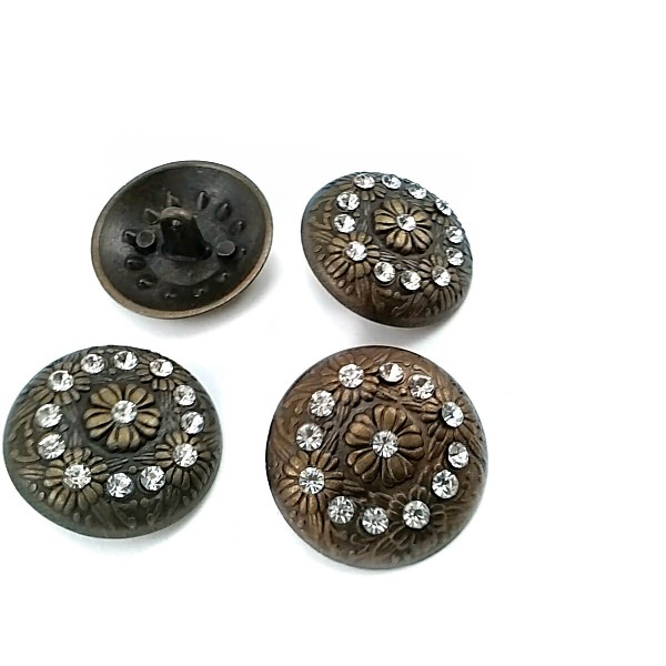 28 mm - 44 L Stone and Flower Patterned Metal Shank Button  E 398