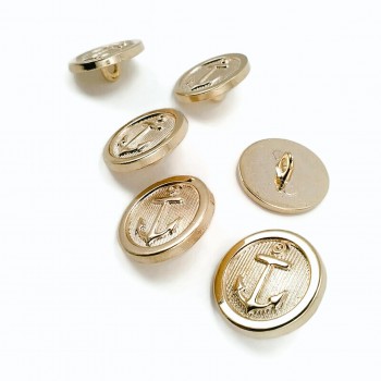 20 mm - 32 L Gold Shank Buttons 6 pcs Ship Anchor Crest E 909 SET6