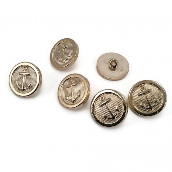 20 mm - 32 L Gold Shank Buttons Ship Anchor Crest E 909 SET6