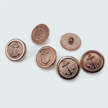 20 mm - 32 L Gold Shank Buttons 6 pcs Ship Anchor Crest E 909 SET6