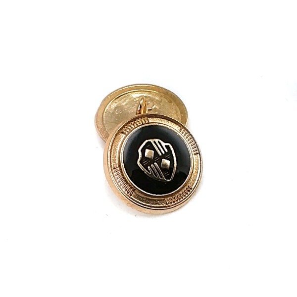 21 mm - 32 L  Blazer Jacket Button Shield Patterned Black Enamel E 965 V3