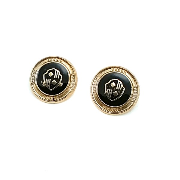 21 mm - 32 L  Blazer Jacket Button Shield Patterned Black Enamel E 965 V3