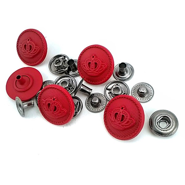 18 mm - 29 L Metal Crown Patterned Snap Button E 1466