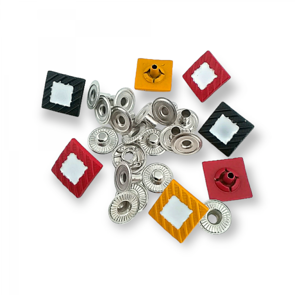 14 x 14 mm Mineli ve Boyalı Kare Çıtçıt Düğme Metal E 618 MN