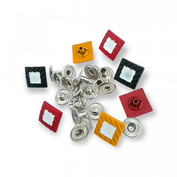 14 x 14 mm Enameled and Dyed Square Snap Button Metal E 618 MN