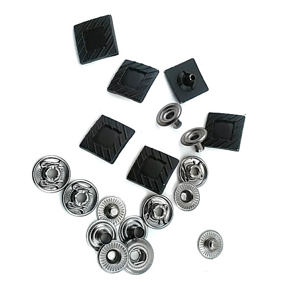 14 x 14 mm Mineli ve Boyalı Kare Çıtçıt Düğme Metal E 618 MN