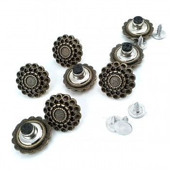 19.5 mm  Jean Buttons with Rivet Decorative Floral Pattern E 1032
