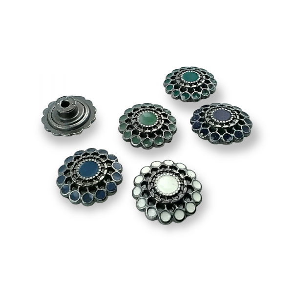 20 mm 32 L Denim Button Enamel Decorative Flower Pattern E 1032