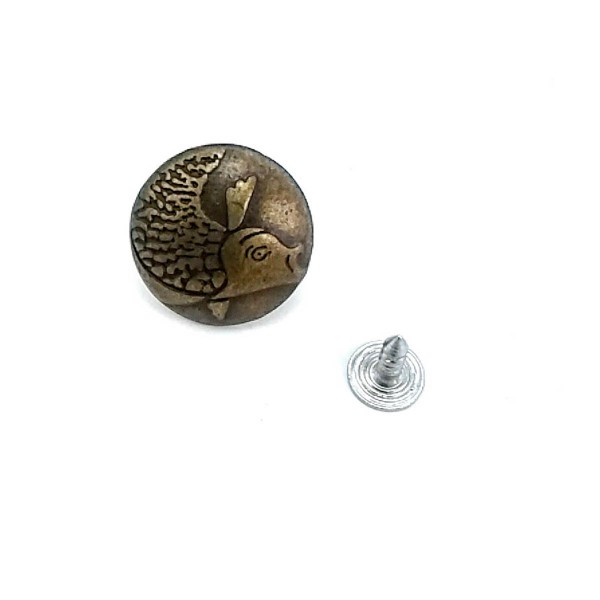 19 mm 30 L  Jeans Button - Zinc Alloy Denim Button Fish Pattern E 342