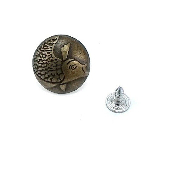 19 mm Kot Düğmesi  - Zamak Çakma Kot Düğmesi Balık Desen E 342