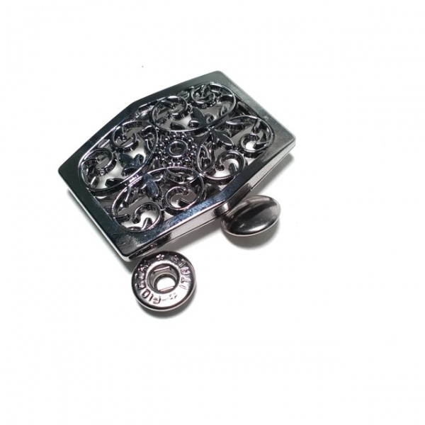 Stylish patterned metal snap button 45 x 32 mm E 1564