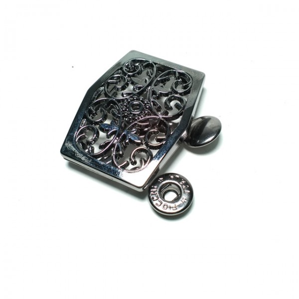 Stylish patterned metal snap button 45 x 32 mm E 1564