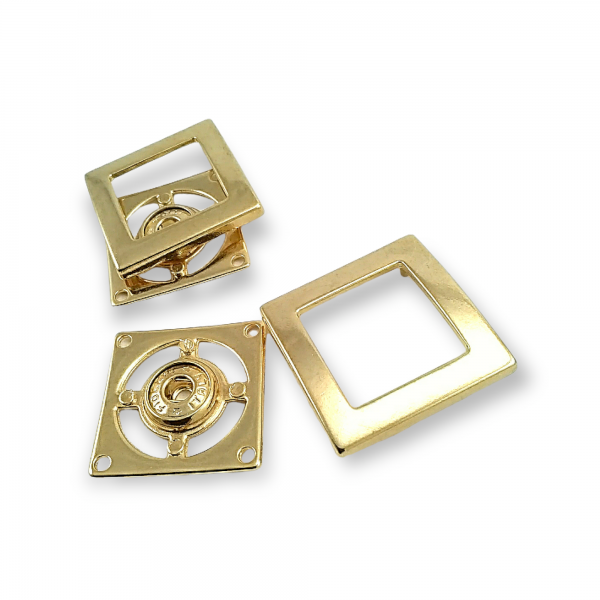 Metal çift parça çıtçıt düğme kare şekil 32 x 32 mm Е 1831