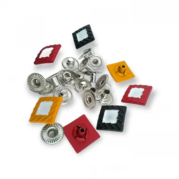 14 x 14 mm Enameled and Dyed Square Snap Button Metal E 618 MN