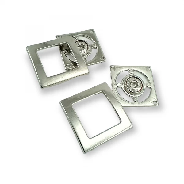 Metal çift parça çıtçıt düğme kare şekil 32 x 32 mm Е 1831