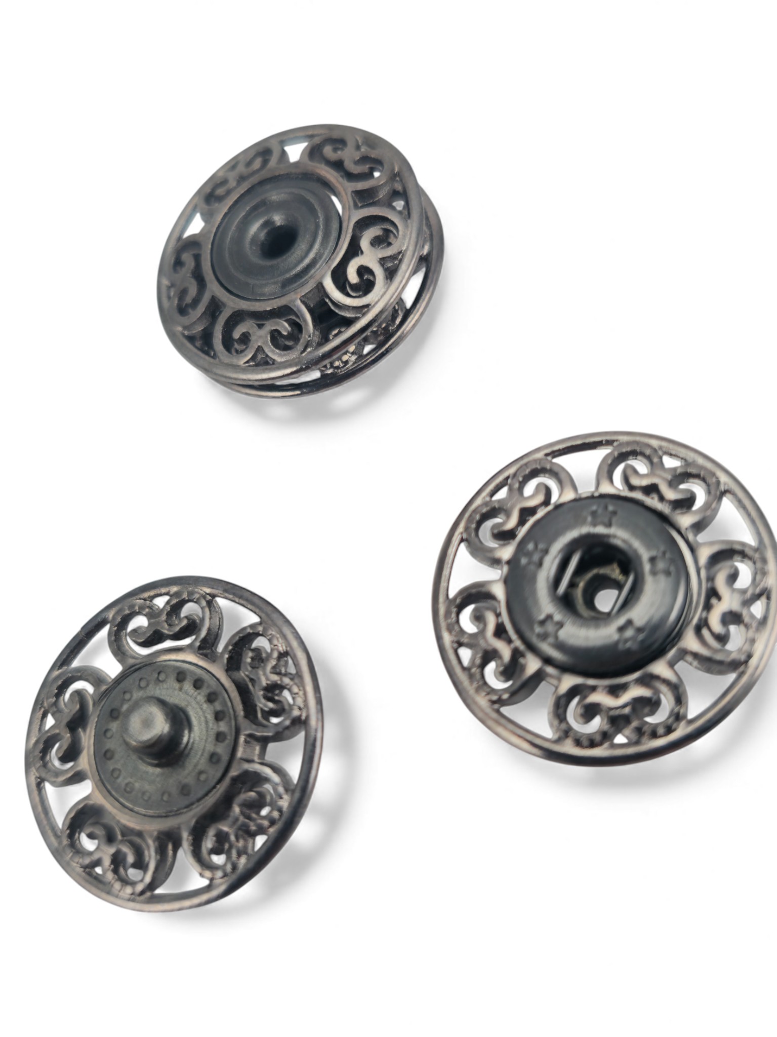 carved flower – baroque curl pattern snap fastener 20 mm E 2230