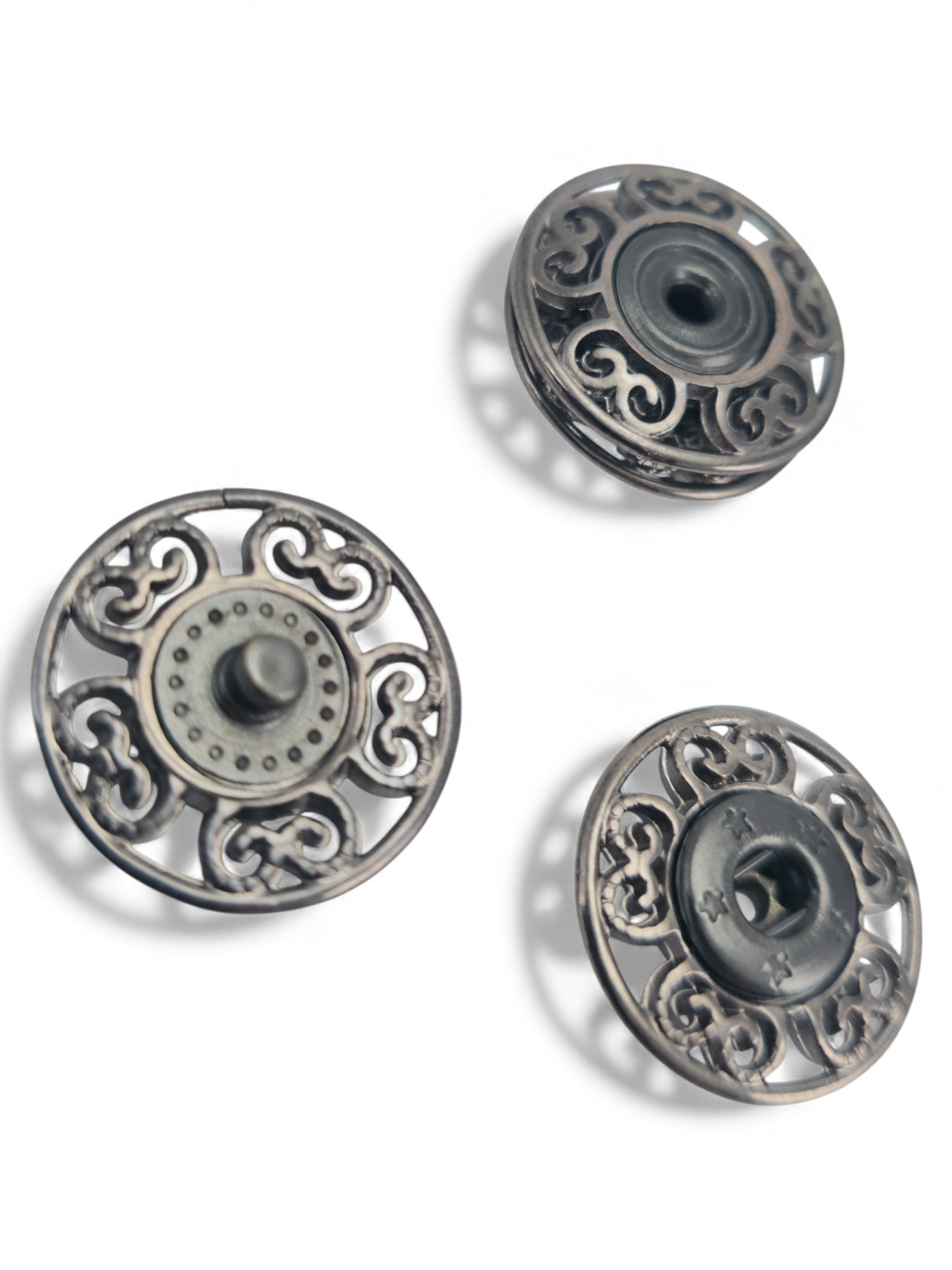 carved flower – baroque curl pattern snap fastener 20 mm E 2230