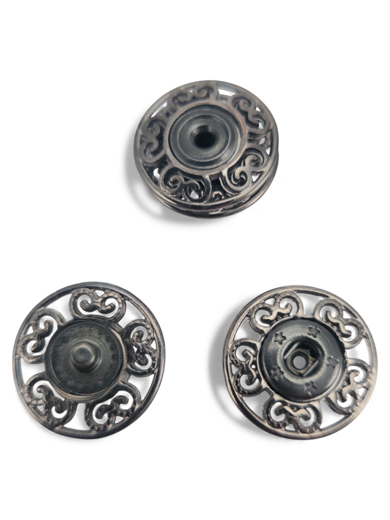 carved flower – baroque curl pattern snap fastener 20 mm E 2230