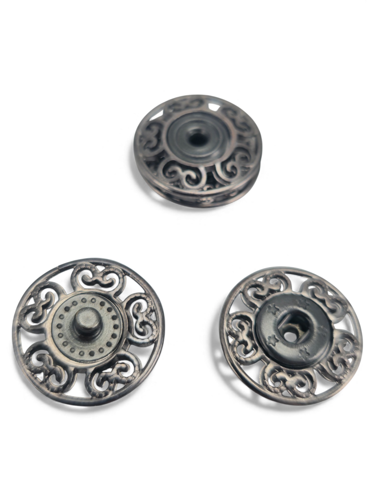 carved flower – baroque curl pattern snap fastener 20 mm E 2230