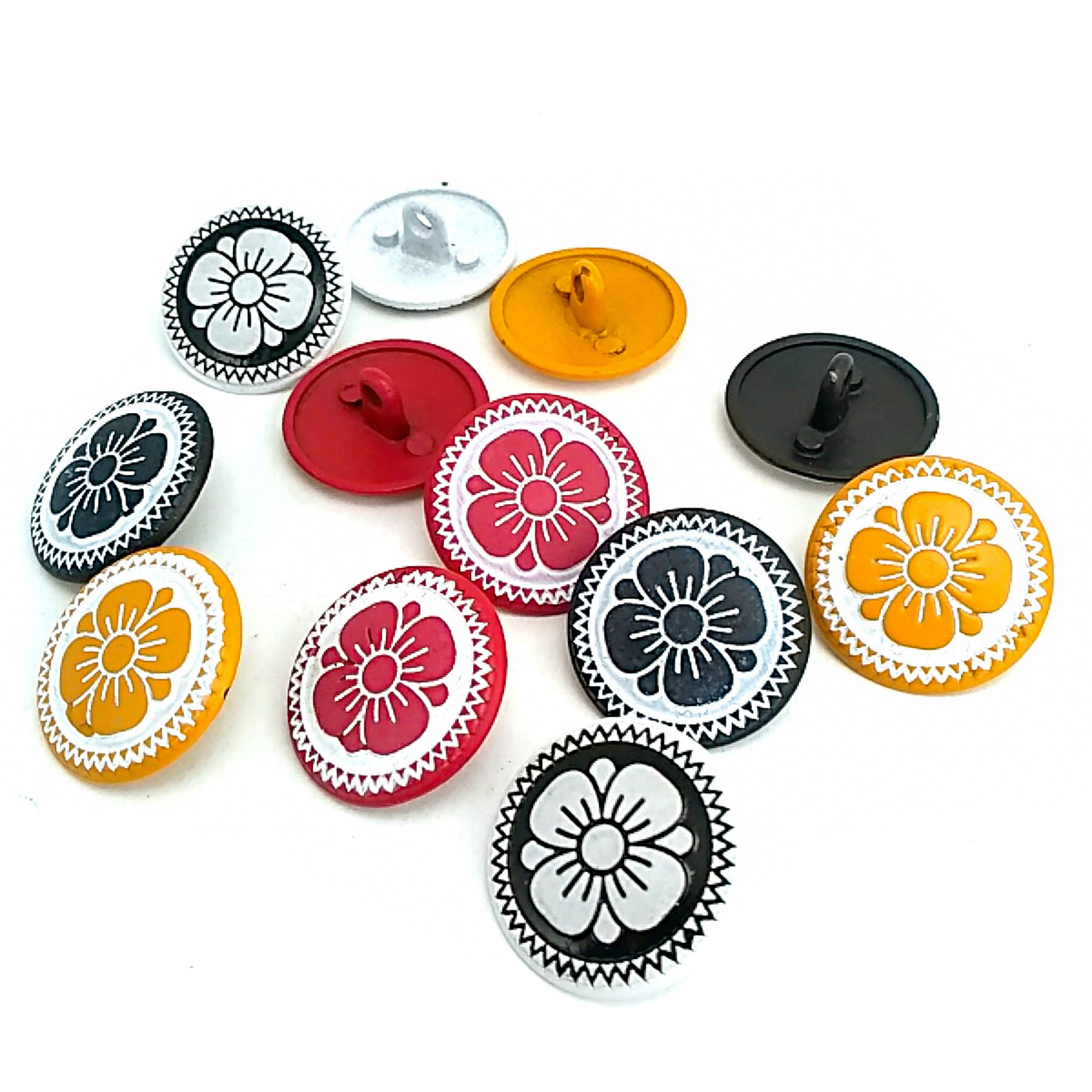 15 mm - 24 boy Alttan Dikme Metal Düğme Renkli Papatya Desenli E 114 MN