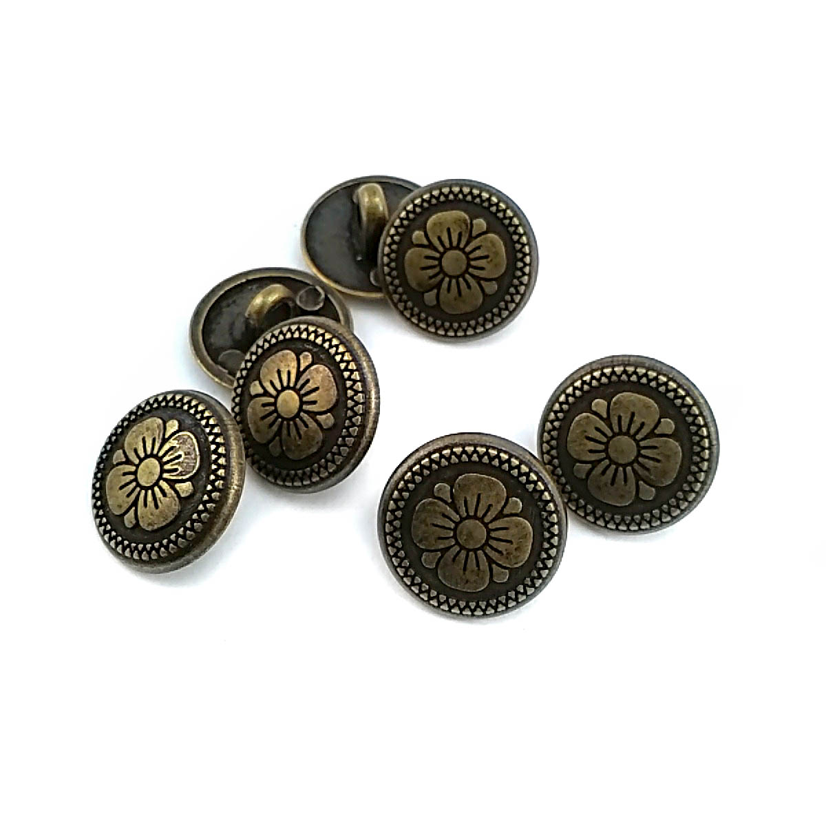 15 mm - 24 boy Papatya Desenli Alttan Dikme Metal Düğme E 114