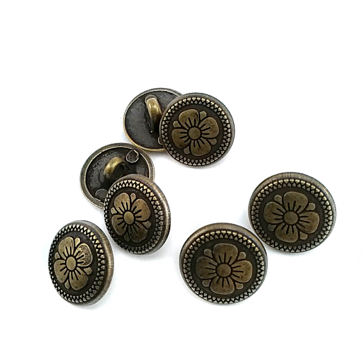 15 mm - 24 boy Papatya Desenli Alttan Dikme Metal Düğme E 114