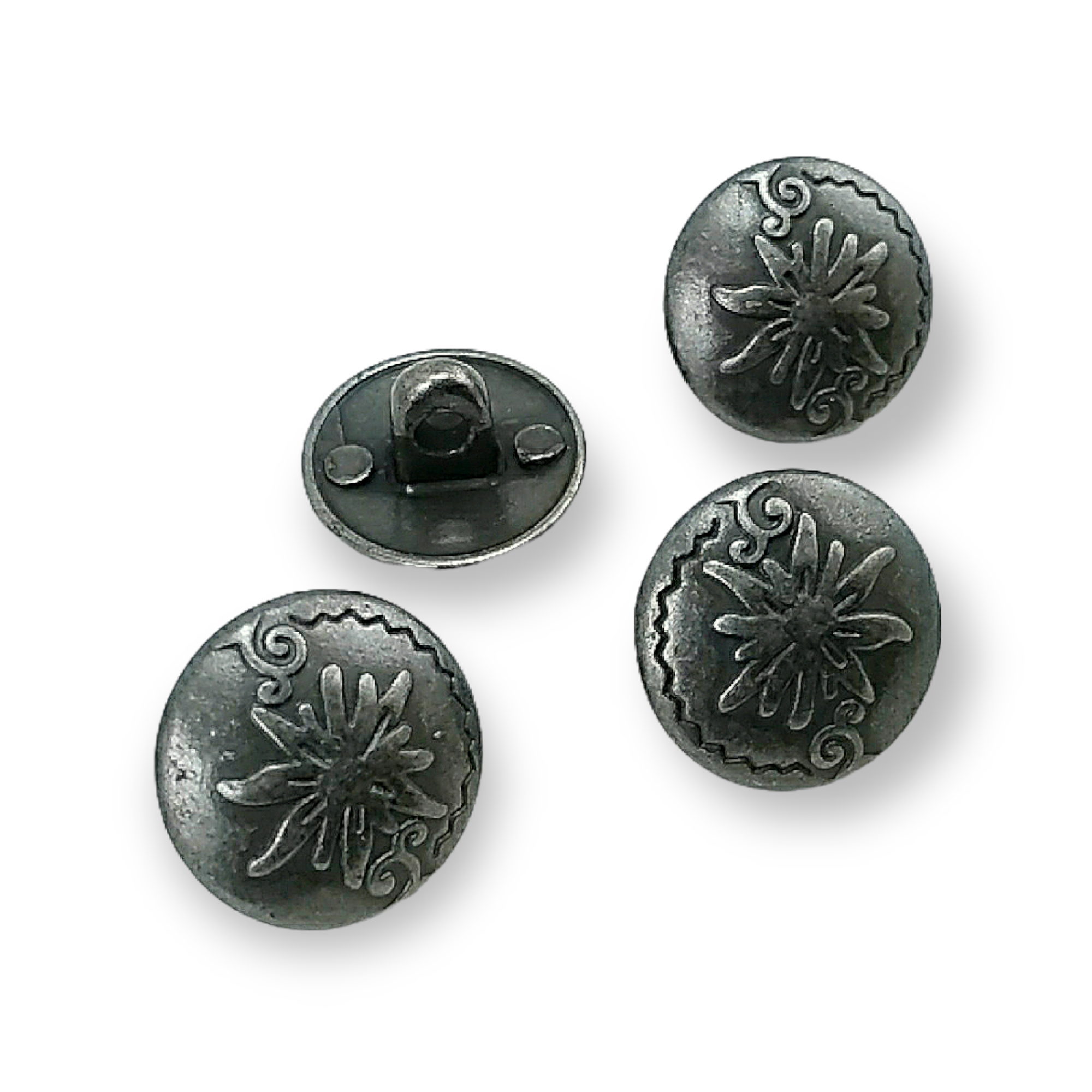 15 mm - 24 L  Flower Patterned Metal Shank Button E 331