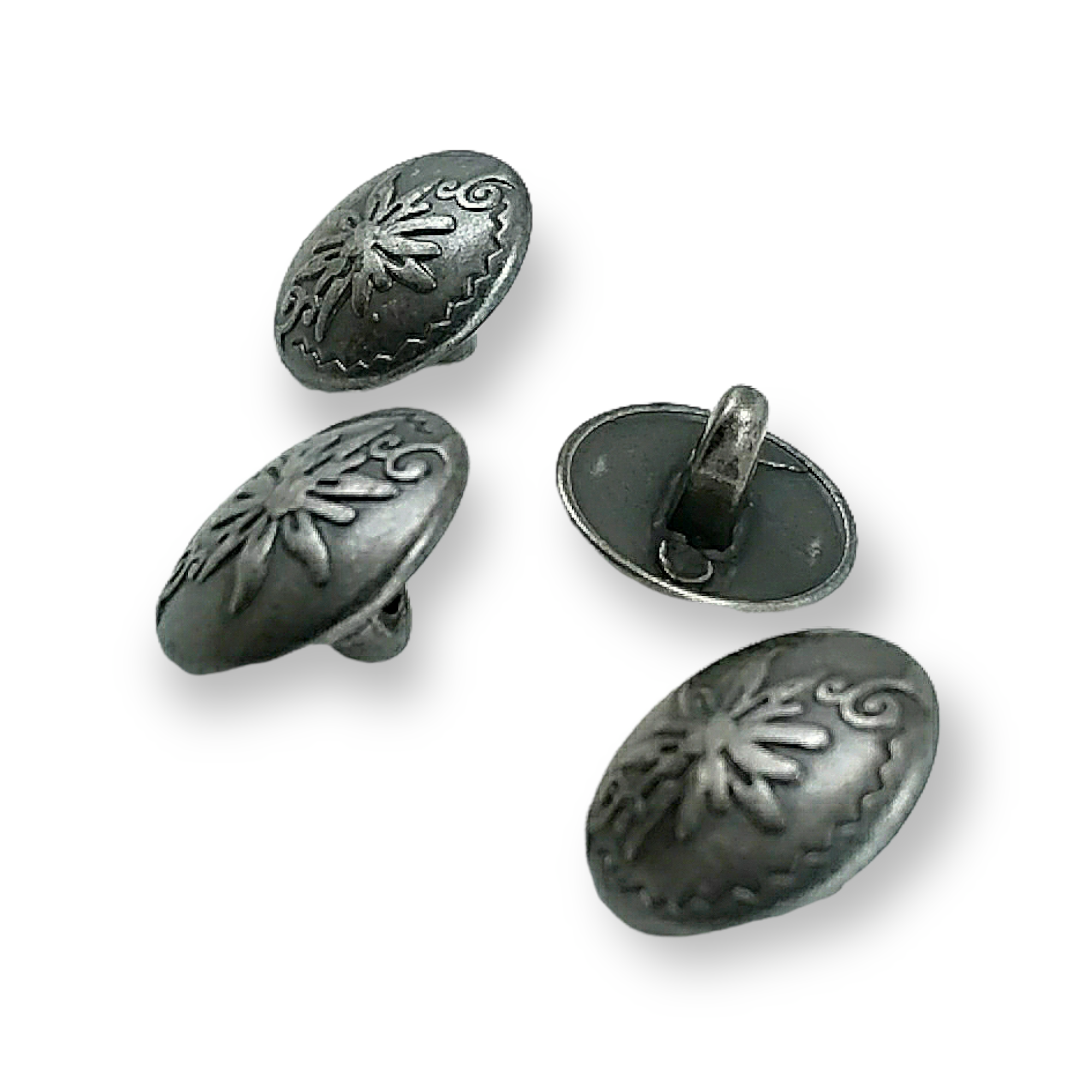 15 mm - 24 L  Flower Patterned Metal Shank Button E 331