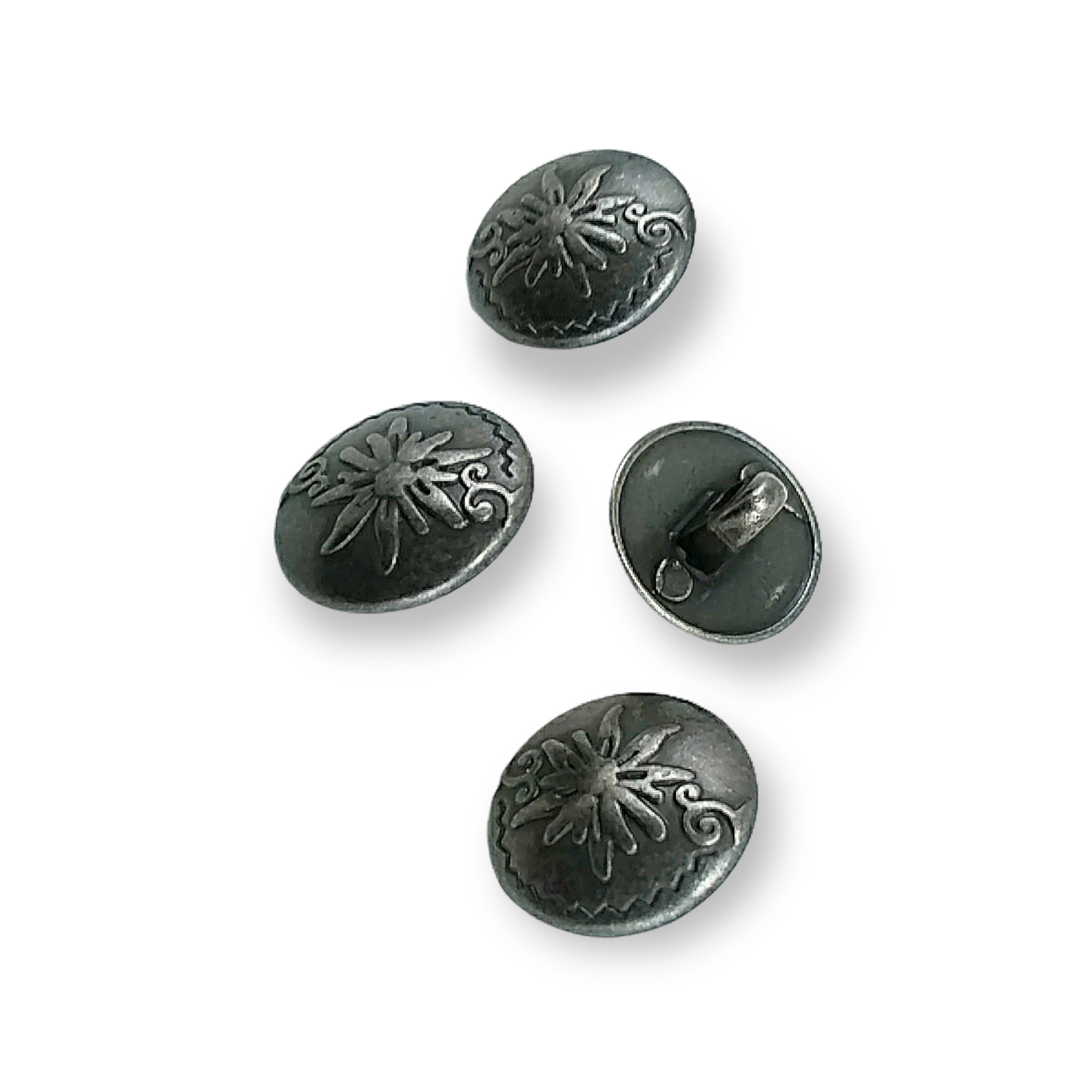 15 mm - 24 L  Flower Patterned Metal Shank Button E 331