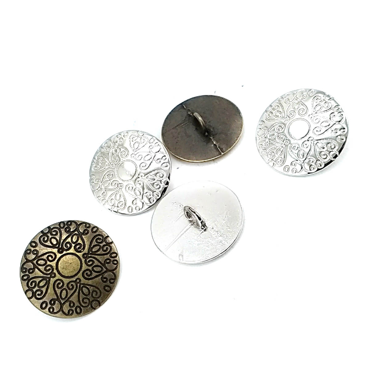 22,5 mm 36 boy Motif Desenli Ceket ve Mont Ayaklı Düğme Metal E 378