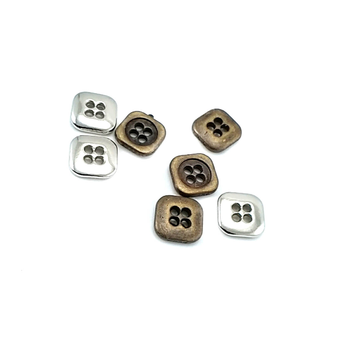 11 x 11 mm - 18 boy Kare Dört delikli metal düğme dikme